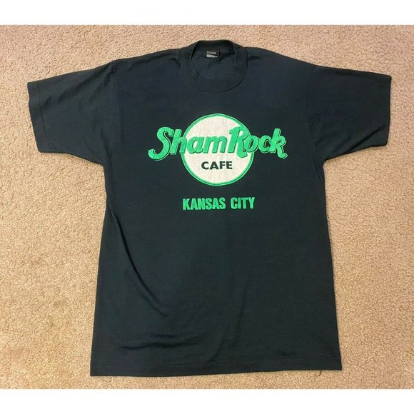 Vtg ShamRock Cafe  Kansas City Black T-Shirt Mens L Single Stitch Screen Stars - Picture 1 of 7